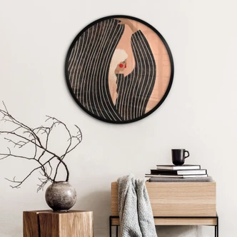 Poster Frau mit schwarzem Streifenkleid - Müller - Rund 