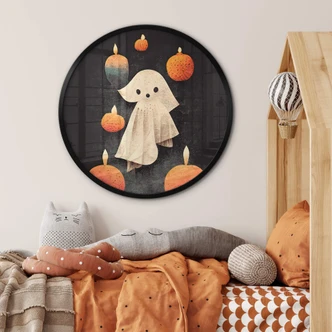 Barnposter Lilla spöket vid levande ljus rund - Treechild 