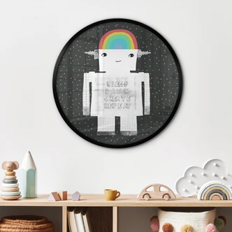 Poster Regenbogen-Roboter Sleep Laugh Create - Treechild - Rund 