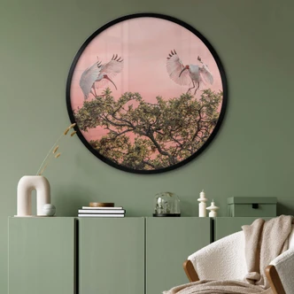 Póster Zhao - Pareja de pájaros al atardecer - Redondo 