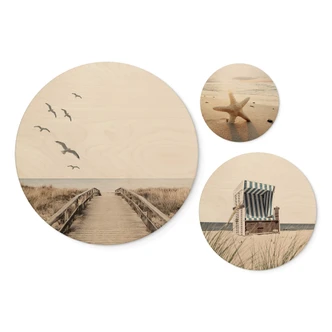 Wandcirkel Hout Dagje Strand (3-delig) 