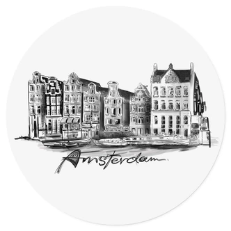 Wallsticker Amsterdam - Svartvitt - Rund - Älska din stad 