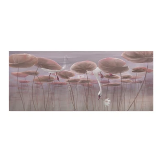 Zelfklevende Keukenachterwand Lotusbloemen met zwaan in water in donkerroze - Ms Tiff 