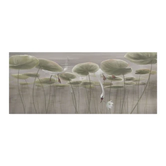 Zelfklevende Keukenachterwand lotusbloemen met zwaan in water in grijs - Ms Tiff 