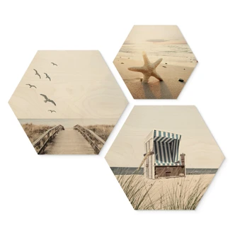 Houten Wanddecoratie strand en zee set (3 stuks) 