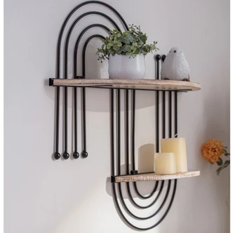 Wandregal Hängeregal Abstrakte Kurve - Aus Holz und Metall - 60x66x17 cm 