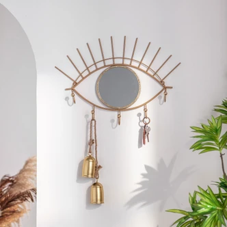 Wandspiegel Goldenes Auge mit Haken - Metall, Goldoptik - 60x42x5 cm 