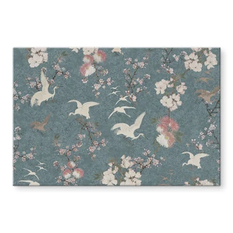 Spatscherm Kraanvogels in een blauwe kersenbloesemroesem - Bloomery Decor 