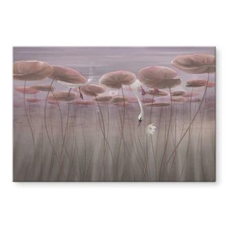 Spatscherm lotusbloemen met zwaan in water in donkerroze - Ms Tiff Spatscherm lotusbloemen met zwaan in water in donkerroze - Ms Tiff
