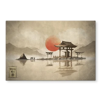 Spatscherm Japanse tempel bij zonsopgang - Roze 