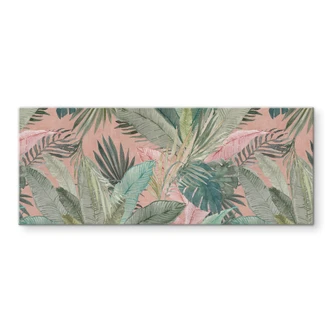 Spatscherm Tropische bladeren in de jungle roze - Bloemdecor - Panorama 