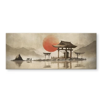 Spatscherm Japanse tempel bij zonsopgang - Roze - Panorama 