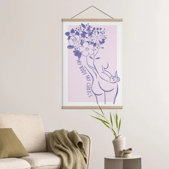 Textile poster Body Positivity - Line Art Floral 