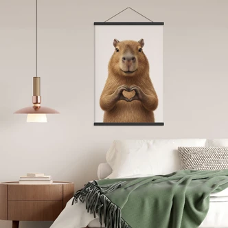 Póster de tela de carpincho con mano de corazón 