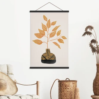 Textile poster Golden branch with leaves | Botany still life - Cats & Dotz 