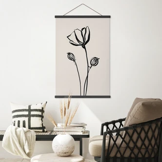 Textile poster Line Art Poppy - Cats & Dotz 