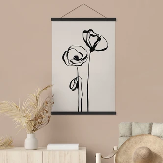 Textile poster Line Art Two Poppies - Cats & Dotz 