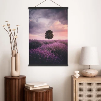 Stoffbild Lila Lavendelfelder bei Sonnenuntergang - Cevik 