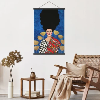 Obraz tkaniny Kobieta na polu ze złotymi liśćmi - Hülya 