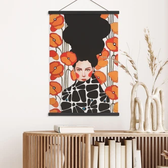 Stoffbild Frau mit Retro-Mohnblumen - Hülya 