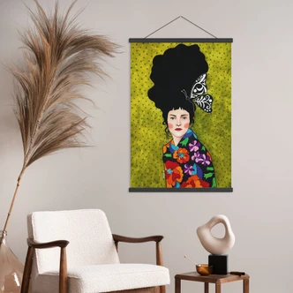 Obraz tkaniny kobieta z motylem we włosach - Hülya 