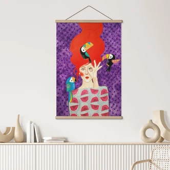 Stoffbild Frau mit Tukan-Trio - Hülya 