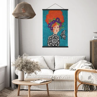 Stampe su tessuto donna farfalla con corona di fiori - Hülya 