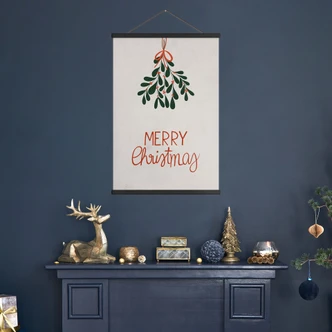Textile poster Christmas - Merry Christmas with mistletoe - Lisboa 