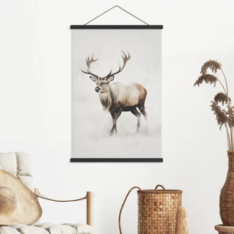 Textile poster deer in white winter - Magnusson 