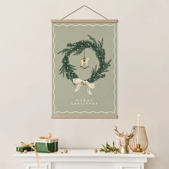 Textielposter kerstkrans met hobbelpaard - NKTN 