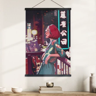 Stampe su tessuto Ragazza su un balcone in Giappone - Oliveira 