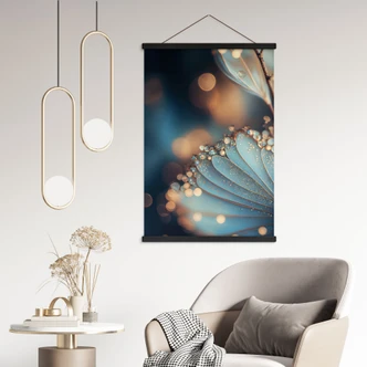 Stoffbild Blaue Blüte mit Tautropfen - Treechild 