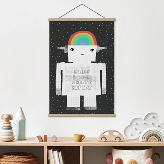 Obraz tkaniny tęczowy robot Sleep Laugh Create - Treechild 