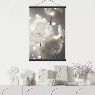 Textile poster White flowers in a sea of lights - Treechild 