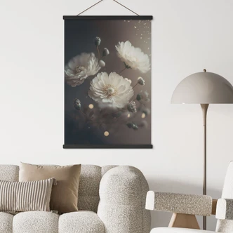 Stampe su tessuto Fiori bianchi con polvere d'oro - Treechild 