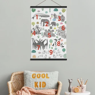 Poster tessile Illustrazione di animali dello zoo con numeri - Walentynowicz 
