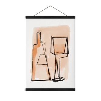 Textil poster Abstrakt stilleben: Flaska och vinglas - Treechild 