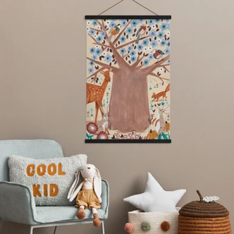 Poster tessile Albero della vita con animali della foresta - Bonne Müller 