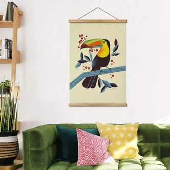 Stoffbild Tropischer Vogel - Tukan - Braun 