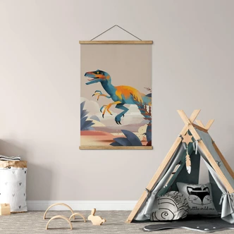 Stoffbild Kinderzimmer - Velociraptor - Braun 