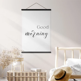 Obraz tkaniny z napisem Dzień dobry 