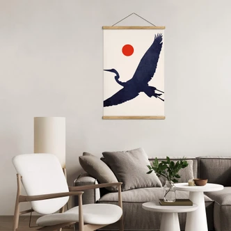 Tekstil plakat Kubistika - Trane med rød sol 