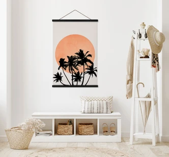 Tekstil plakat Palmer foran den orange sol - Kubistika Tekstil plakat Palmer foran den orange sol - Kubistika