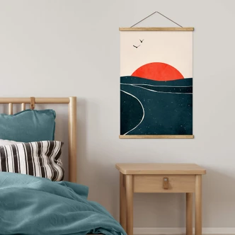 Tekstil plakat Kubistika - Sunset and Birds 