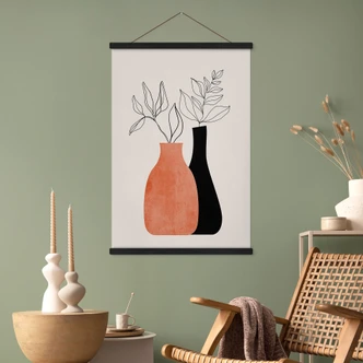 Tekstil plakat Vaser i sort og orange - Kubistika Tekstil plakat Vaser i sort og orange - Kubistika
