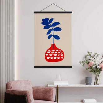 Tekstil plakat Kubistika - Vild blomst i rød vase 