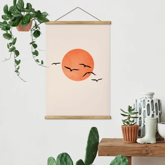 Tekstil plakat Trækfugle flyver mod solen - Kubistika 