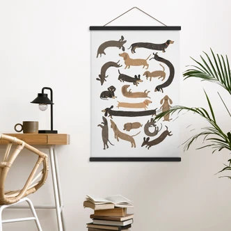 Obrazy z tkaniny figlarne jamniki - ilustracja psów - Melin 