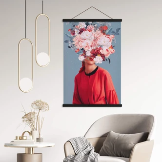 Stoffbild Elegante Frau mit prachtvollen Blumen - Moth 