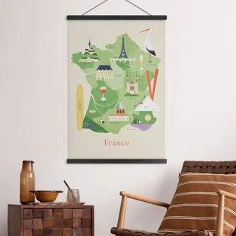 Textielposter kaart van Frankrijk - Rivers 